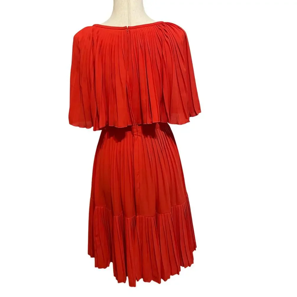 Kate Spade Pleated Plisse Cape Overlay Mini Dress Women’s Size 0 Red